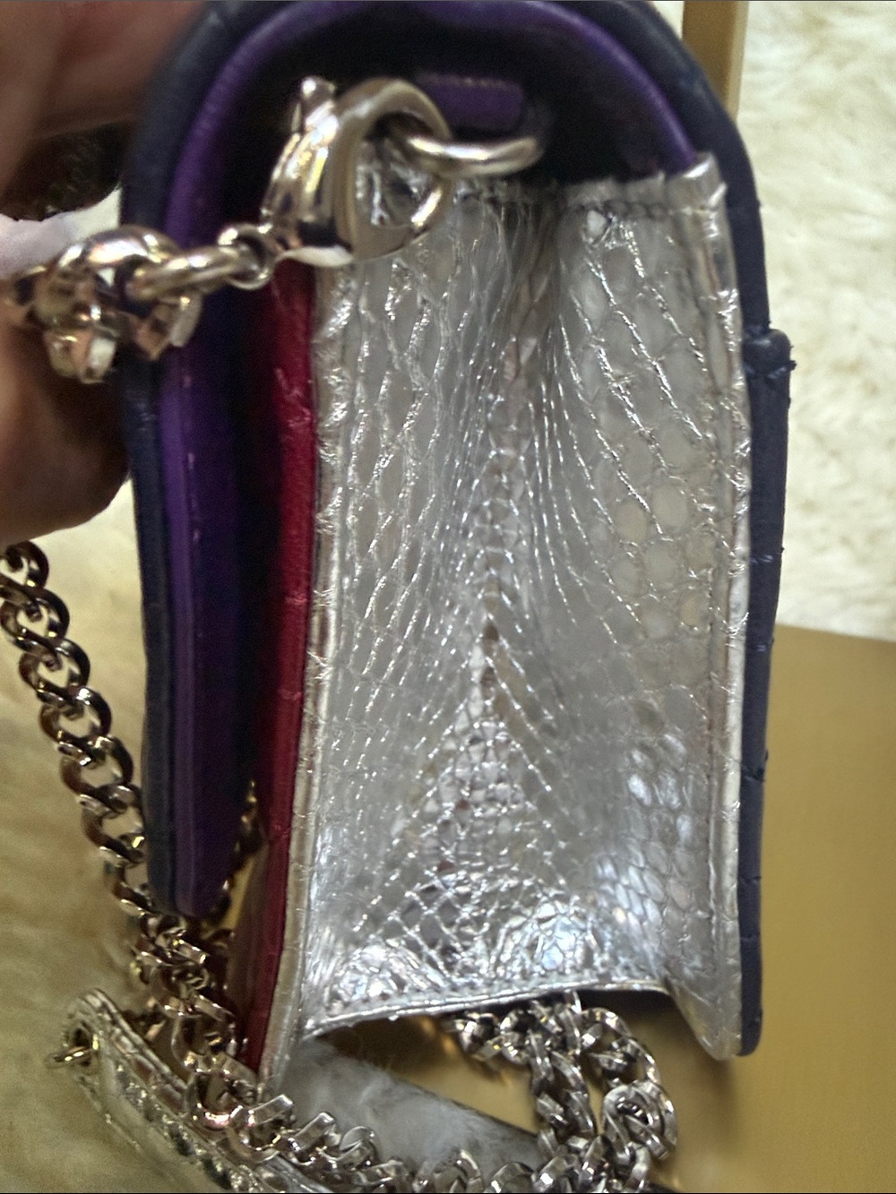 Dior Quilted Three-Tone Crossbody - Deep Purple, Burgundy & with Silver Python - Picture 3 of 12
